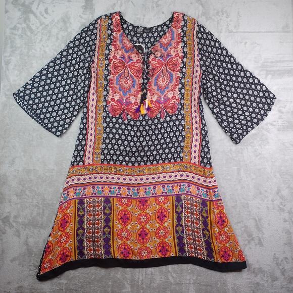 Anandas Collection Boho Tunic Dress XL Multi Color Tribal Hippie Cover Up Beach - Picture 3 of 12
